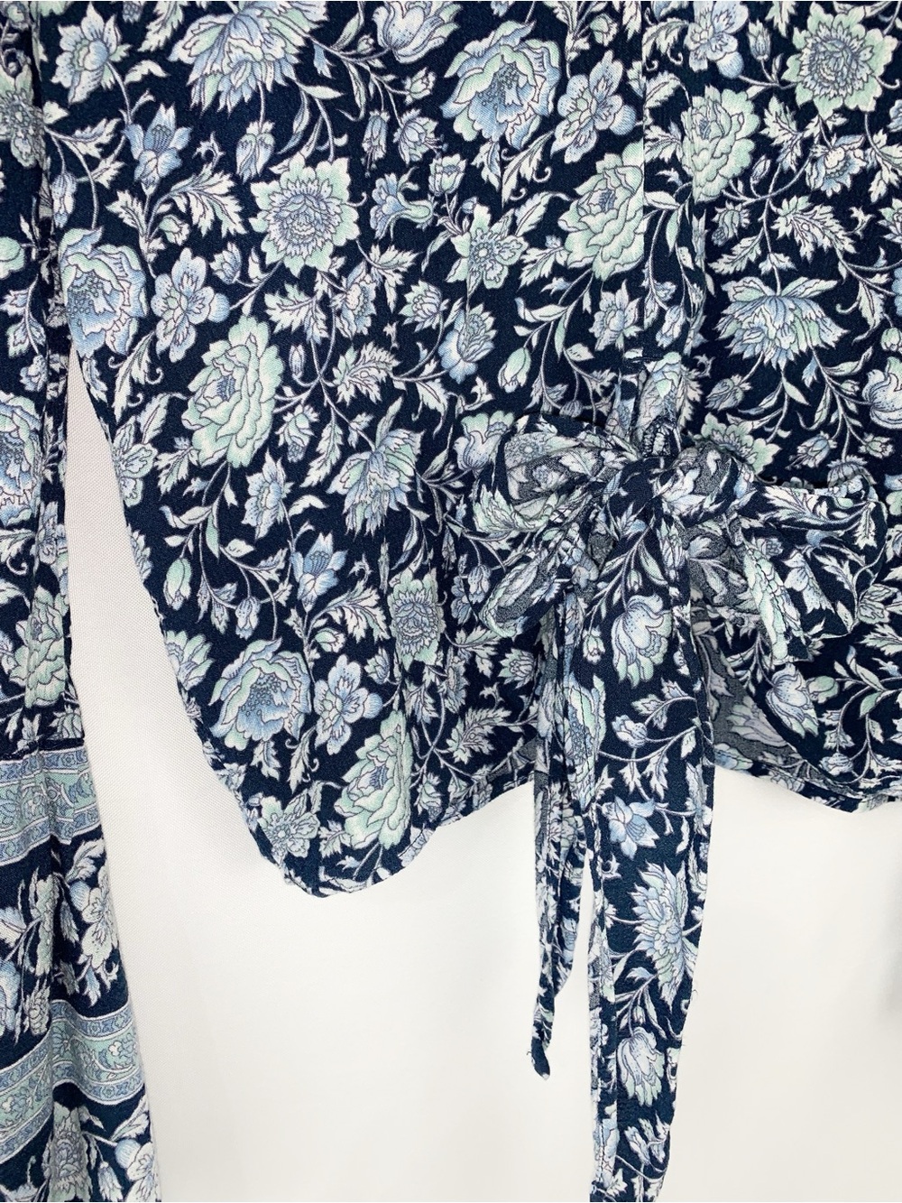 American Eagle Outfitters Boho Bell Sleeve Blouse Blue Floral - Picture 3 of 7